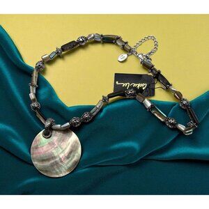 Cookie Lee Abalone Shell Necklace with Silver Tone Bead Accents